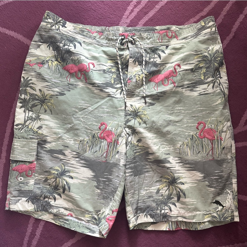 Tommy Bahama "Relax" Men’s Green Flamingo Lined Swim Trunks Shorts Size XXL